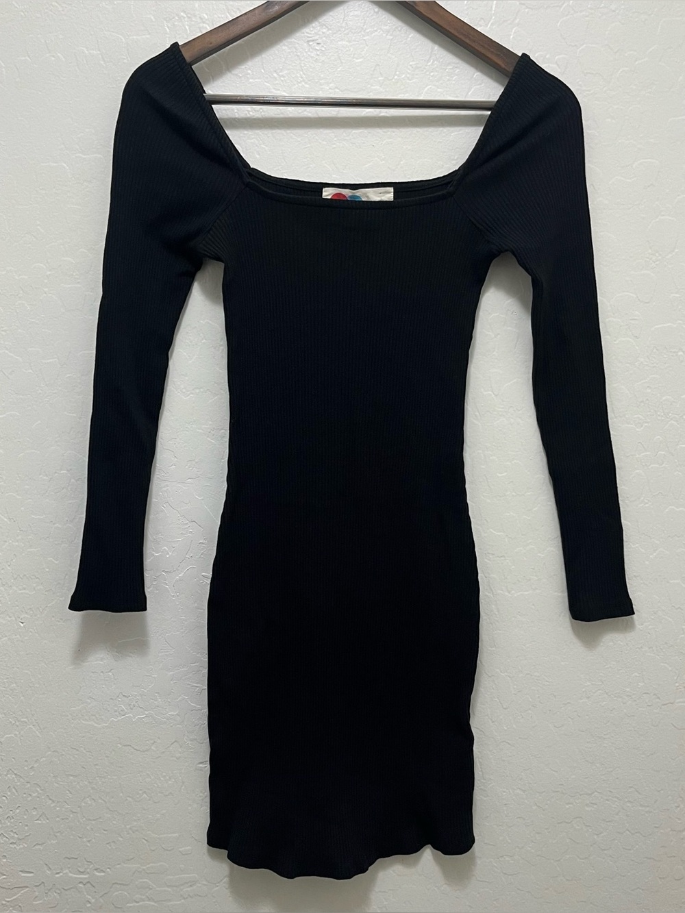 Free People Beach Black Ribbed Mini Bodycon Dress Size S